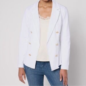 New Belle by Kim Gravel Twill Front Knit Back Nautical Jacket White size Medium